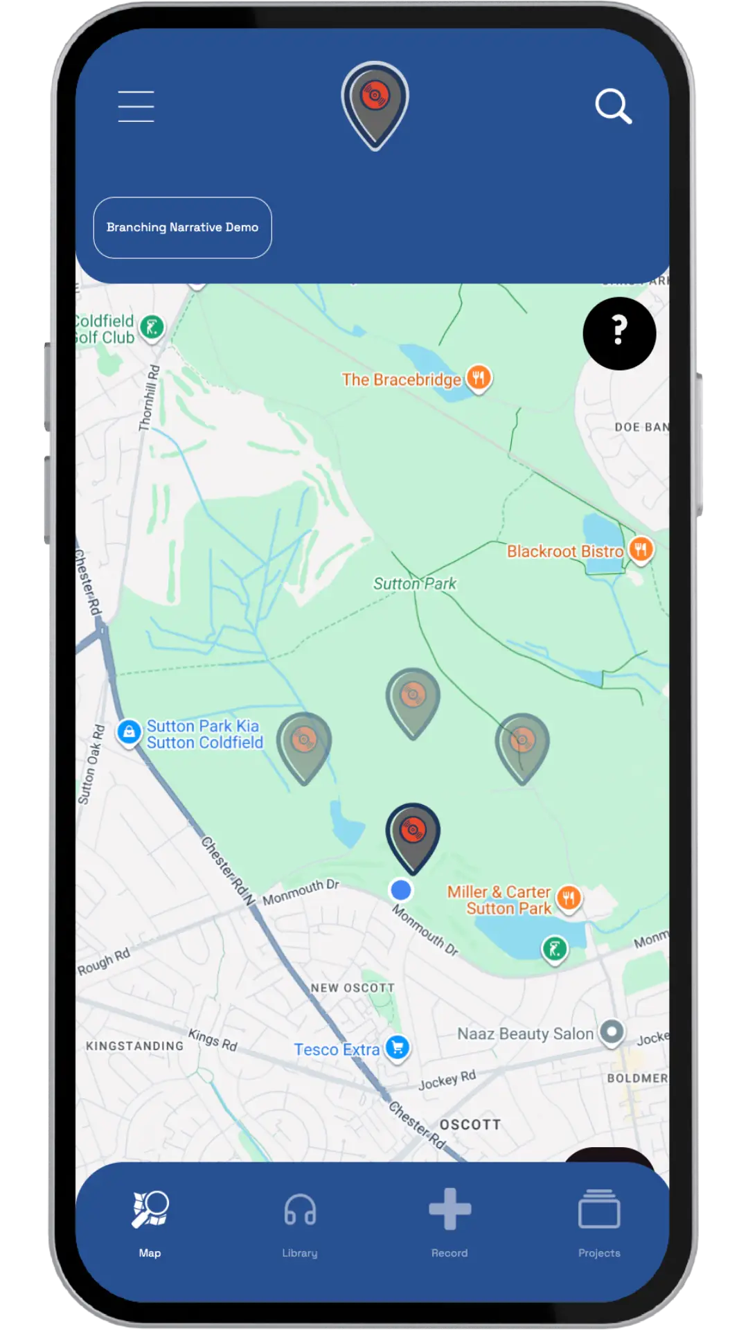 Branching pin mode in the OVERHEAR app